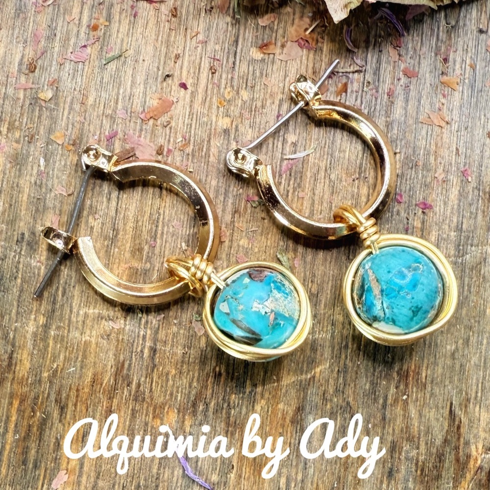 Americana Gold Hoops with Turquoise Accents